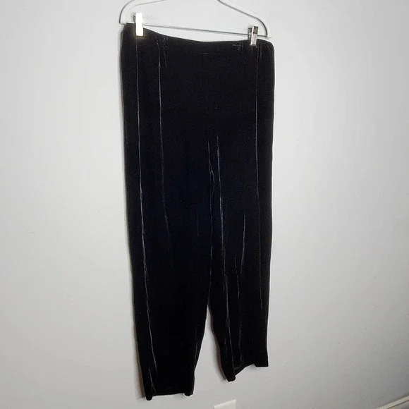 EILEEN FISHER Black Velvet Straight Leg Loungewear Pull On Pants Sz Medium M - Picture 3 of 6